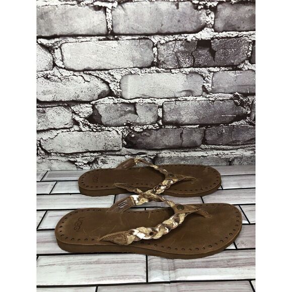 UGG Navie Braided Leather Rose Gold Flip Flops Sandals Women Sz 7M US/38 1007559 - Picture 5 of 15